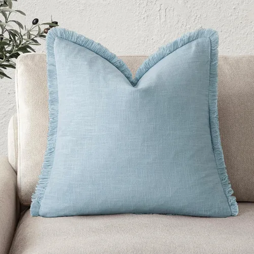 Miniatura 63 de Foindtower Fundas de almohada decorativas de lino con flecos, acogedora funda de cojín bohemia estilo farmhouse con borlas, funda de almohada