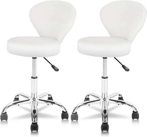 Miniatura 11 de KLASIKA Taburete giratorio ajustable con respaldo y ruedas, silla de escritorio de oficina multiusos, cojín de asiento grueso para el hogar, bar