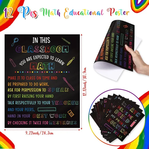 Miniatura 4 de Faccito 12 pósteres inspiradores de matemáticas para aula, 10 x 12 pulgadas, carteles educativos de matemáticas positivas motivacionales