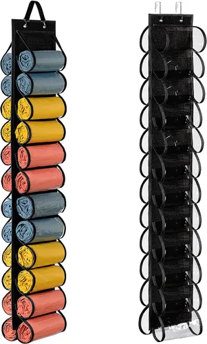 Miniatura 10 de Lirex Organizador de almacenamiento de leggings de yoga con 24 bolsillos, organizador plegable de tela Oxford para colgar en el armario, camisas