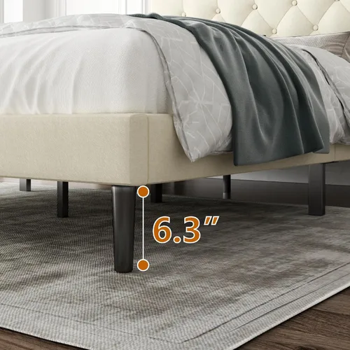 Miniatura 7 de CXVX Marco de cama de tamaño matrimonial con estructura de plataforma y cabecera tapizada, diseño con botones, listones de madera resistentes,