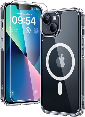 Miniatura 103 de TAURI Funda magnética 2 en 1 transparente para iPhone 14 Pro, compatible con Magsafe [no amarillenta] con protector de pantalla, protección de grado