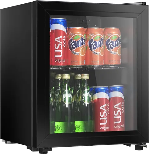 HAILANG - Refrigerador de bebidas, 1.3 pies cúbicos, mini refrigerador con puerta de vidrio para refrescos y cerveza, refrigerador de bebidas