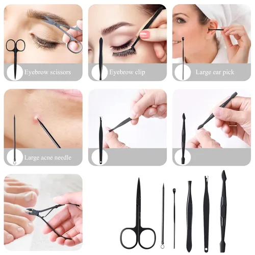 Miniatura 4 de Kit de manicura y pedicura para cortar uñas, tijeras Vibrissac de 5 piezas, las mejores herramientas de cuidado para hombres y mujeres con estuche