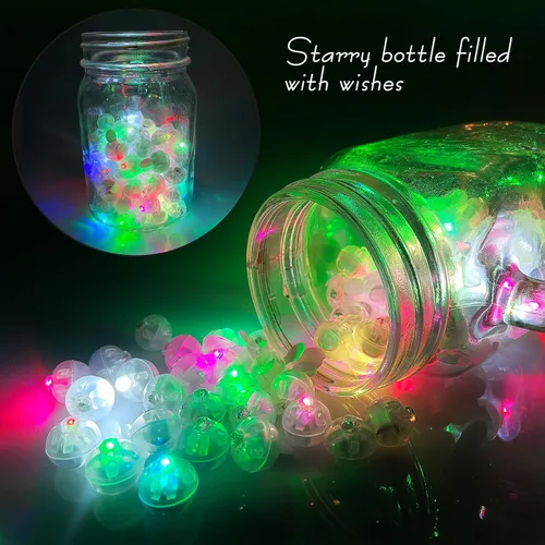 Miniatura 5 de Aogist - 50 mini luces de 10 colores, luz LED impermeable de largo tiempo de espera, funciona con pilas, lámpara de bola para globo, farol de papel