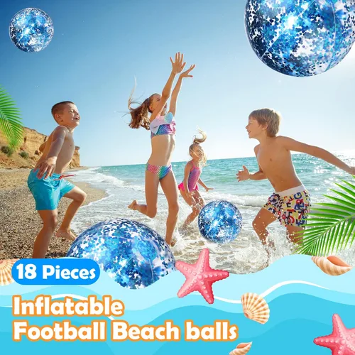 Miniatura 6 de Chivao 18 bolas de playa de lentejuelas de 24 pulgadas y 16 pulgadas transparentes inflables con purpurina para verano, pelotas de piscina, boda