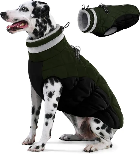 Miniatura 42 de AOFITEE Abrigo para perro, chaquetas cálidas para perros grandes, abrigo reflectante de cuello alto para perros con arnés integrado, impermeable