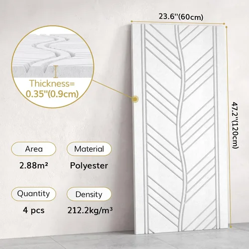 Miniatura 2 de TONOR 4 piezas de paneles acústicos, paneles de pared insonorizados de patrón de hojas de 47.2" x 23.6" x 0.35", autoadhesivos completos, paneles