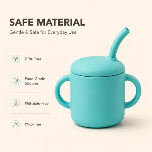 Miniatura 2 de Vaso de silicona con popote para bebés de 6 meses en adelante, 6 onzas, libre de BPA, taza de entrenamiento de silicona de grado alimenticio