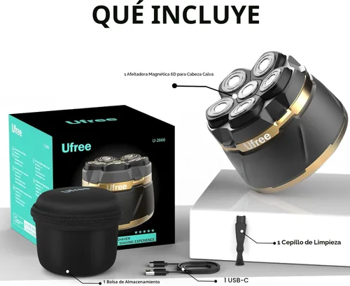 Miniatura 8 de Ufree Afeitadoras de cabeza para hombres calvos, afeitadoras eléctricas, afeitadora recargable para cabeza calva, afeitadora rotativa magnética 6D