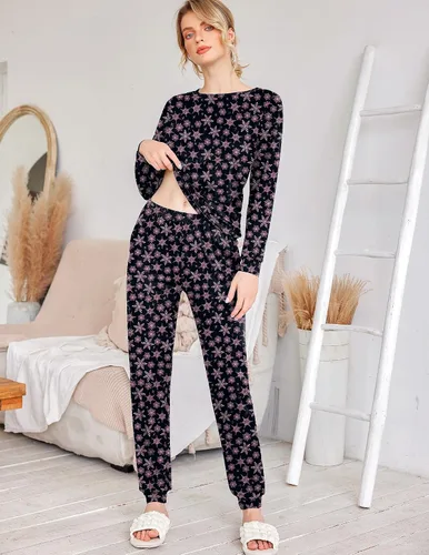 Miniatura 190 de Ekouaer Conjunto de pijama de manga larga para mujer, ropa de dormir suave con cuello redondo y bolsillos