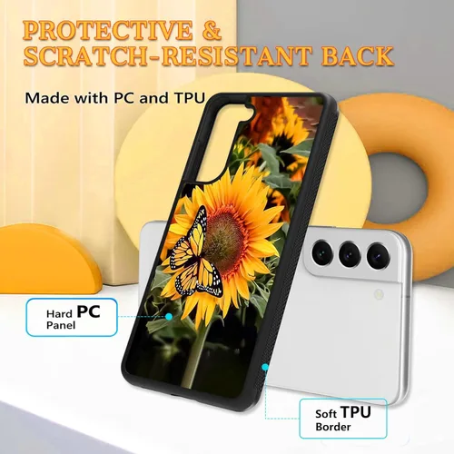 Miniatura 2 de KANGHAR Funda compatible con Samsung Galaxy S22 Plus, diseño de girasol, mariposa, antideslizante, protección contra caídas con TPU suave, a prueba