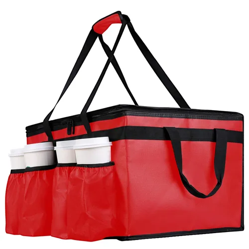 musbus Bolsa aislada para entrega de alimentos con portavasos/portadores de bebidas Premium XXL, ideal para bebidas, comestibles, pizza, calidad Rojo
