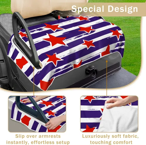 Miniatura 2 de YOKYHOM Fundas de asiento de carrito de golf con bandera estadounidense para 2/4 plazas, manta patriótica de Estados Unidos mantiene los asientos