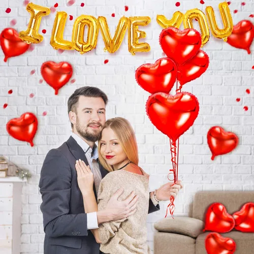 Miniatura 4 de kortes Kit de globos y globos de corazón con pétalos de rosa, decoraciones del día de San Valentín para fiesta
