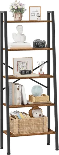 Miniatura 9 de Hoctieon Estantería de escalera industrial, estante de escalera multifuncional, estantería alta de 5 niveles, estantería de escalera abierta