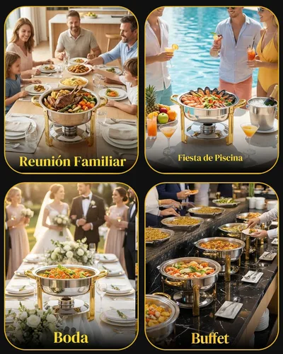 Miniatura 5 de Frizoky Platos de Roce para Buffet de Acero Inoxidable 2Pack, Juego de 6QT de Chafers Redondos en Oro y Plata y Calentadores de Buffet con Soporte