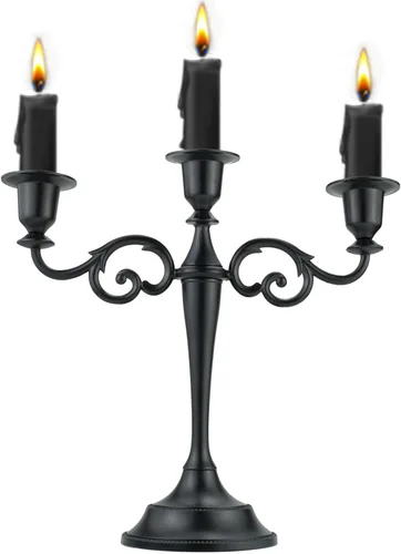 3 Candelabros de Metal – Portavelas para candelabros para eventos formales, bodas, iglesia, decoración festiva, Halloween – Portavelas cónico Negro