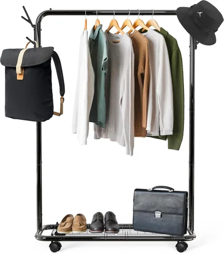 Miniatura 2 de Simple Houseware Industrial Style 50.4" W Estante de ropa con ruedas y ganchos, negro