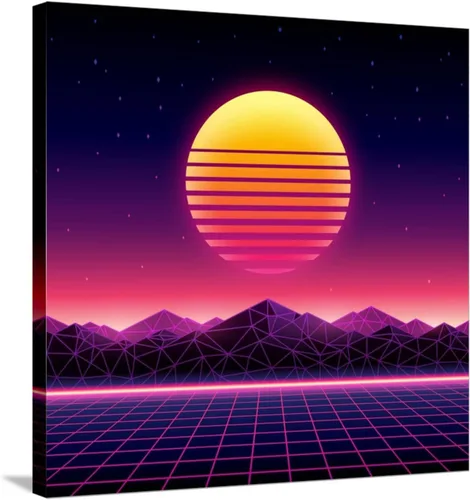 Miniatura 7 de ART.COM Wall Art Print Retro Futuristic Background 1980S Style. Digital Landscape in a Cyber World. Retro Wave Music Album on Black Frame by Kelvin