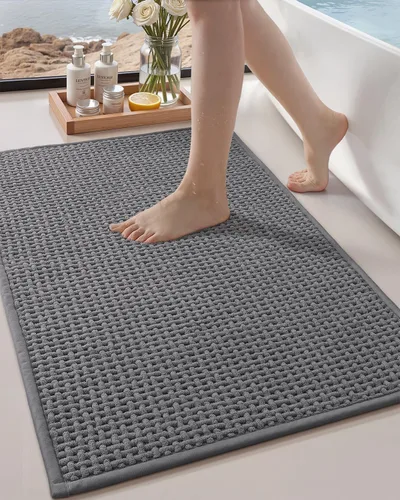 Miniatura 16 de Color&Geometry Tapete de baño con parte trasera de goma de 24 x 16 pulgadas, antideslizante, lavable a máquina, alfombra bohemia de felpilla suave