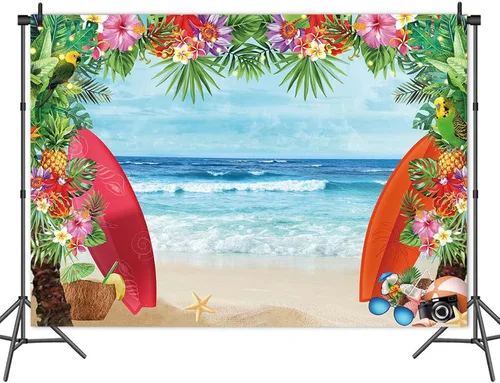 Miniatura 4 de HQM Fondo de fotos con temática de playa tropical de verano, 5 x 3 pies, tela para conchas de playa, Hawaii, flor de mar azul, para niños