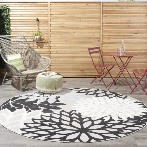 Miniatura 18 de Nourison Aloha - Tapete negro/blanco para interior o exterior, 2 pies y 3 pulgadas x 8 pies, tropical, botánico, fácil limpieza, no desprende pelo