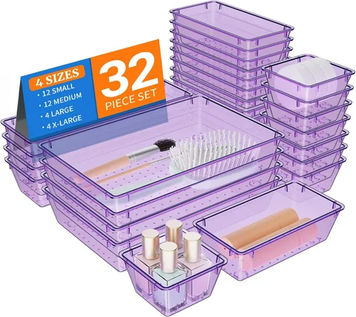 Miniatura 9 de StorMiracle Juego de 32 organizadores de cajones de plástico transparente, bandejas organizadoras de tocador de 4 tamaños y contenedores