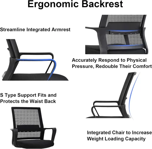 Miniatura 7 de Meet perfect Silla de oficina ergonómica de escritorio para computadora, respaldo medio con reposabrazos y soporte para la espalda, moderna silla