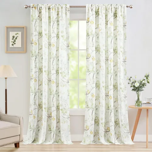 Miniatura 34 de Leeva Cortinas rústicas de cocina con estampado floral verde mezclado de lino para media ventana, para comedor, bolsillo para barra, cafetería