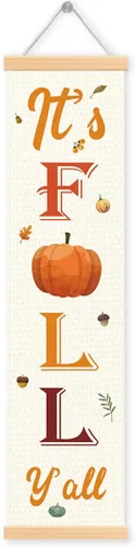 Miniatura 12 de Pancartas con texto en inglés «Happy Fall Y'all», pancarta de otoño para exteriores, decoración de cosecha de calabaza, decoraciones de Acción