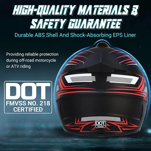 Miniatura 2 de Oryxearth Casco de Dirt Bike con certificado DOT, casco de motocicleta todoterreno para adultos con gafas, guantes y máscara con tamaño M/L