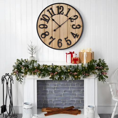 Miniatura 6 de Reloj de pared grande de 16 pulgadas, reloj de pared silencioso de metal estilo madera, funciona con pilas para decoración de sala de estar, reloj