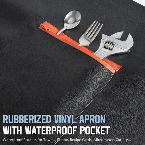 Miniatura 3 de Delantal impermeable, delantal de vinilo de goma extra largo resistente con bolsillo para hombres, delantales ajustables resistentes a productos