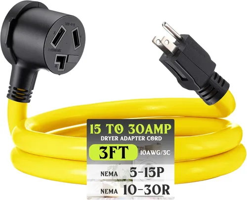 Miniatura 13 de Kanayu Cable adaptador de secadora NEMA 5-15P a 10-30R 15 amperios 1 pie NEMA 5-15P macho a 10-30R hembra adaptador de corriente 15 amperios 3