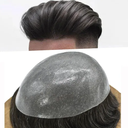 Miniatura 34 de Toupee para hombres Sistema de reemplazo de cabello humano real duradero invisible para hombre Toupee Hair Piece para hombres Poly Men Sistema