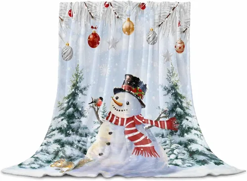 Miniatura 93 de Mantas de Tiro de Muñeco de Nieve de Navidad, Manta de Vellón Suave de Vacaciones de Invierno Decorativa para Hogar Sofá Sillón Silla Sala de Estar
