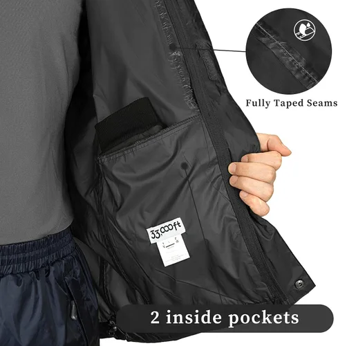 Miniatura 97 de 33,000ft - Chaqueta de lluvia impermeable y plegable para hombre, ligera, con capucha, cortavientos ideal para golf o ciclismo