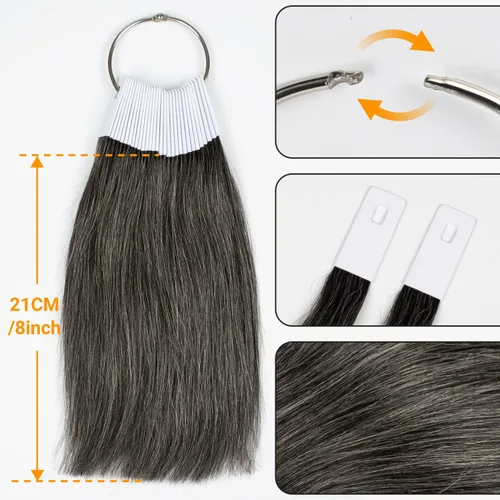 Miniatura 3 de Anillos de color de cabello – Muestras de prueba de muestras de cabello 100% humano – 8 pulgadas gris – 30 unidades/paquete