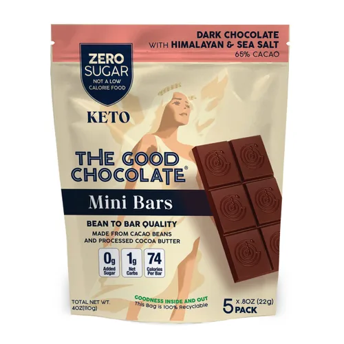 Miniatura 12 de The Good Chocolate - Minibarras de chocolate amargo Keto Signature, cero azúcar, aperitivo bajo en carbohidratos netos, más bajas calorías, caramelo