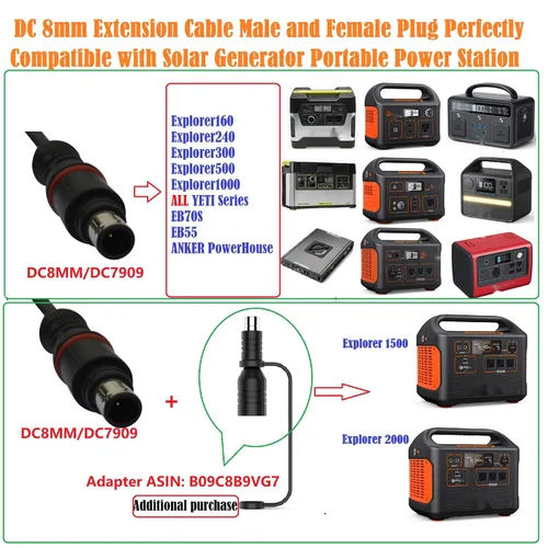 Miniatura 7 de Cable de extensión de 20 pies CC de 0.315 in, enchufe macho y hembra, perfectamente compatible con generador solar, estación de energía portátil