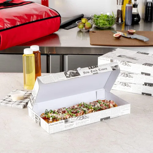 Miniatura 6 de Restaurantware Caja de pizza pequeña de 50 unidades, 14 x 7 x 1.5 pulgadas, caja rectangular para llevar papel corrugado para alimentos calientes