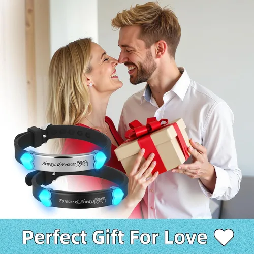 Miniatura 6 de 2 unids/set Herat Matching Pareja Pulseras Grow in the Dark English Letter Acero inoxidable Silicona Pulsera Novio Novia Esposa Regalo del Día