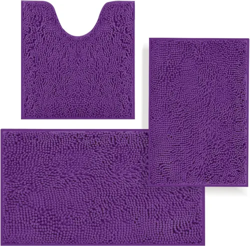 Miniatura 24 de Juego de alfombras de baño de 3 piezas, tapetes de baño para baño antideslizantes, alfombras de baño de felpilla gruesa, suaves y absorbentes, juego