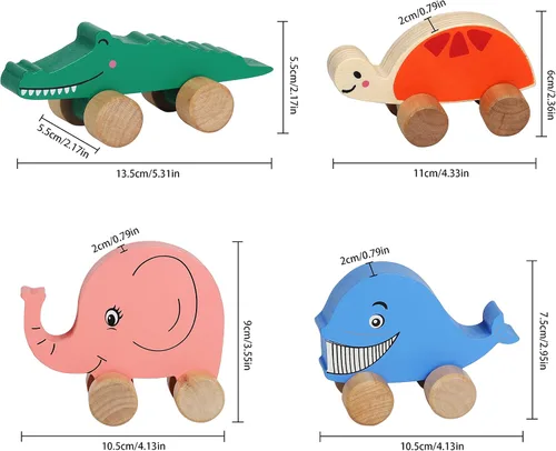 Miniatura 4 de TOWO - Autos de madera para niños pequeños – Animales sobre ruedas – Vehículos sensoriales de agarre motriz juguete – Camiones de empuje y marcha