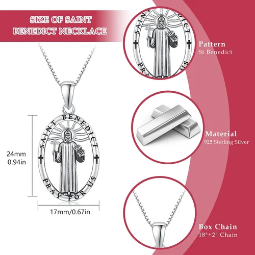 Miniatura 7 de Brisskaari Collar con colgante de San Miguel, San Cristóbal, San Patricio, San Juda, San Benito, San José, plata de ley 925, medalla de amuleto