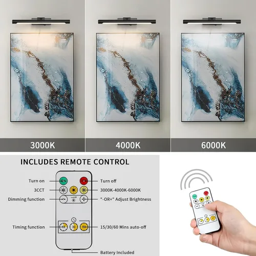Miniatura 2 de Joosenhouse Luz de imagen funciona con pilas, luces inalámbricas de 16.53 pulgadas para pared, regulable y apagado con temporizador, brazo oscilante
