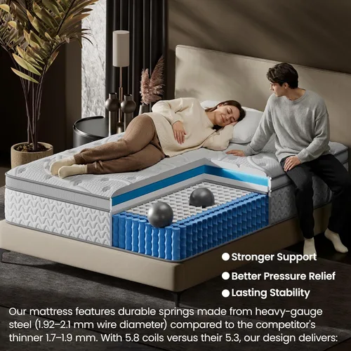 Miniatura 7 de Colchón firme de tamaño individual de 10 pulgadas, colchón híbrido de sueño profundo para aliviar el dolor, cama refrescante de la colección Hotel