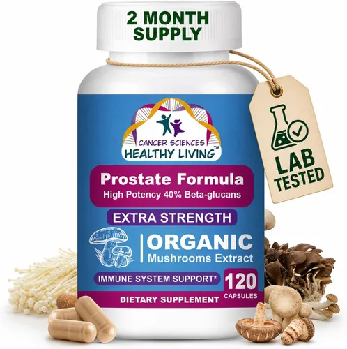 Suplementos de bienestar prostático Cancer Sciences para hombres, extracto de hongos orgánicos certificados por USDA, extra fuerte 1,500 mg, alta