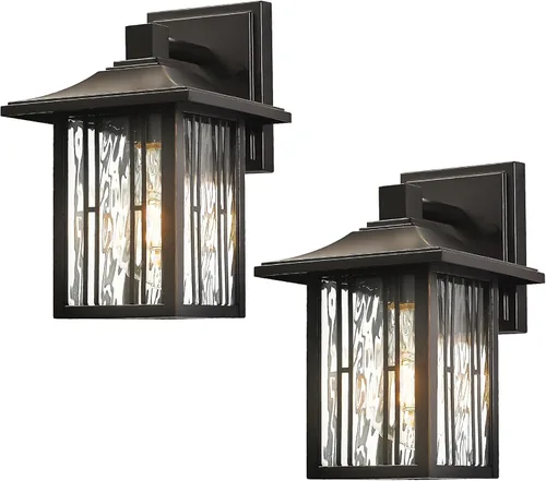Miniatura 10 de Luces de porche al aire libre, luces de pared exterior para montaje en pared, iluminación impermeable para patio con vidrio ondulado de agua